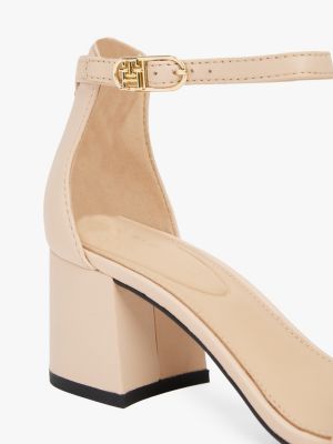 beige th monogram leather block heel sandals for women tommy hilfiger