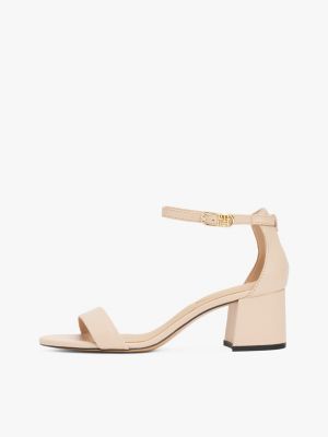 sandales en cuir à talon carré et monogramme beige pour femmes tommy hilfiger