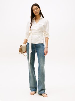 sandales en cuir à talon carré et monogramme beige pour femmes tommy hilfiger