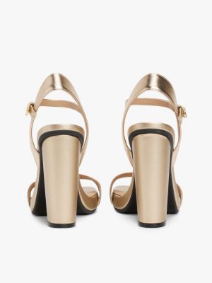 beige metallic leather block high heels for women tommy hilfiger