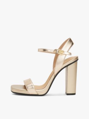 sandali alti in pelle metallizzata beige da donne tommy hilfiger