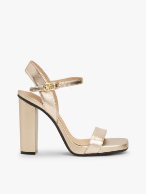 beige metallic leather block high heels for women tommy hilfiger