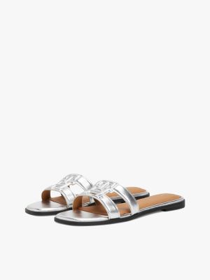 multi metallic leather th monogram mules for women tommy hilfiger