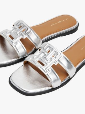 multi metallic leather th monogram mules for women tommy hilfiger