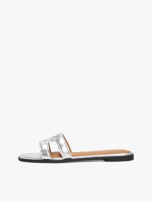 multi metallic leather th monogram mules for women tommy hilfiger