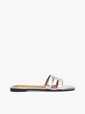 multi metallic leather th monogram mules for women tommy hilfiger