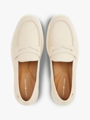 mocassins en cuir à drapeau en émail beige pour femmes tommy hilfiger