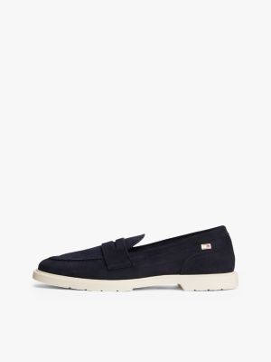 schwarz leder-loafer mit flag aus emaille für damen - tommy hilfiger