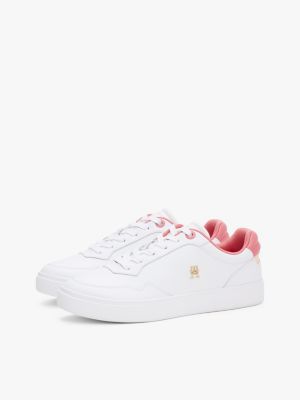 weiß court-sneaker aus leder mit farbakzent für damen - tommy hilfiger