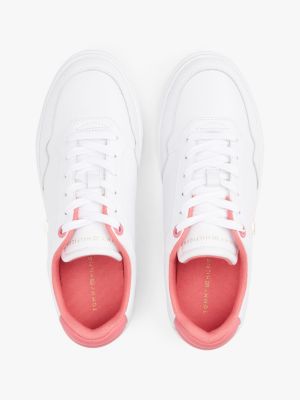 weiß court-sneaker aus leder mit farbakzent für damen - tommy hilfiger