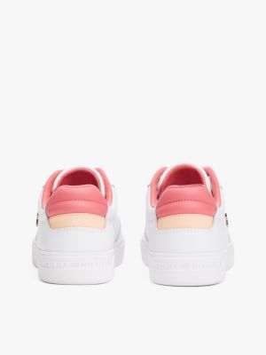 weiß court-sneaker aus leder mit farbakzent für damen - tommy hilfiger