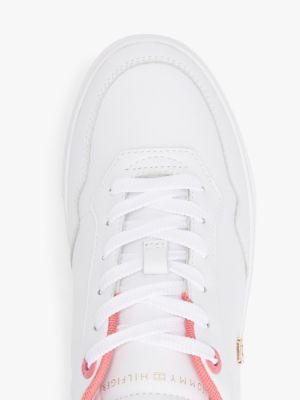 weiß court-sneaker aus leder mit farbakzent für damen - tommy hilfiger