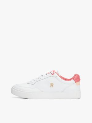 weiß court-sneaker aus leder mit farbakzent für damen - tommy hilfiger