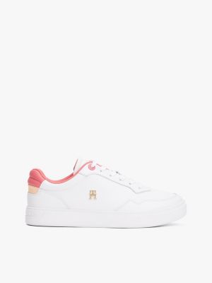 white court-sneaker aus leder mit farbakzent für damen - tommy hilfiger