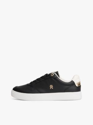 sneakers sportive in pelle con monogramma th nero da donne tommy hilfiger