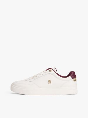 weiß court-leder-sneaker mit th-monogramm-emblem für damen - tommy hilfiger