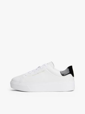 white leather contrast heel platform trainers for women tommy hilfiger