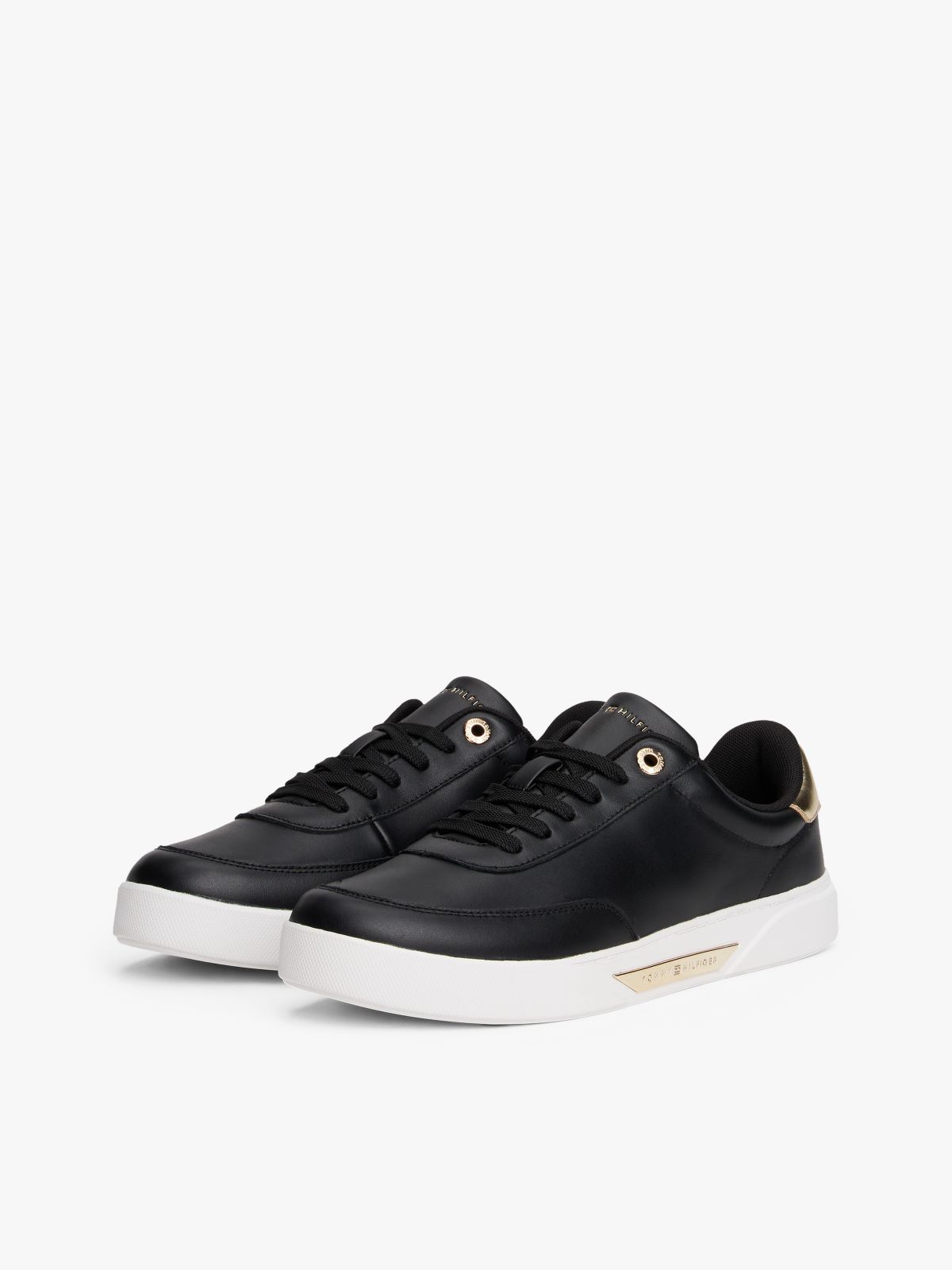 Leather Court Trainers — Black