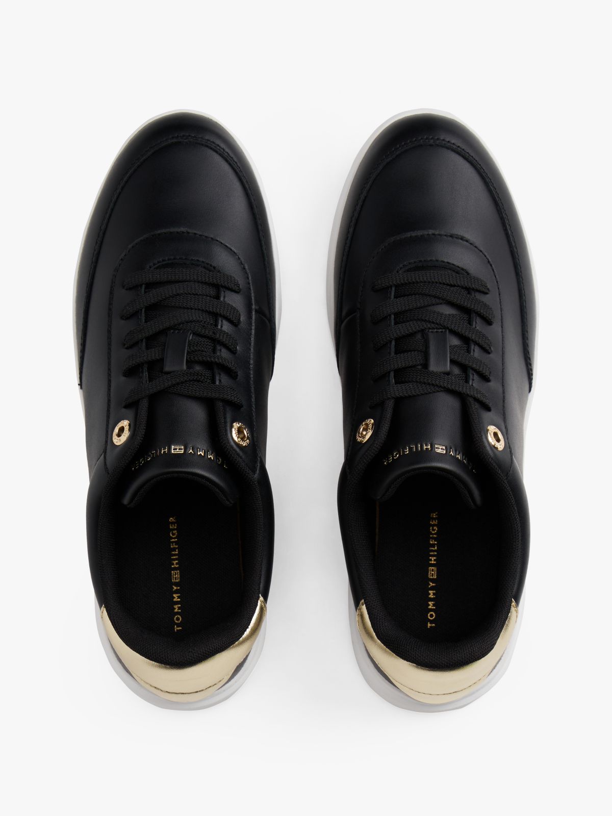Leather Court Trainers — Black