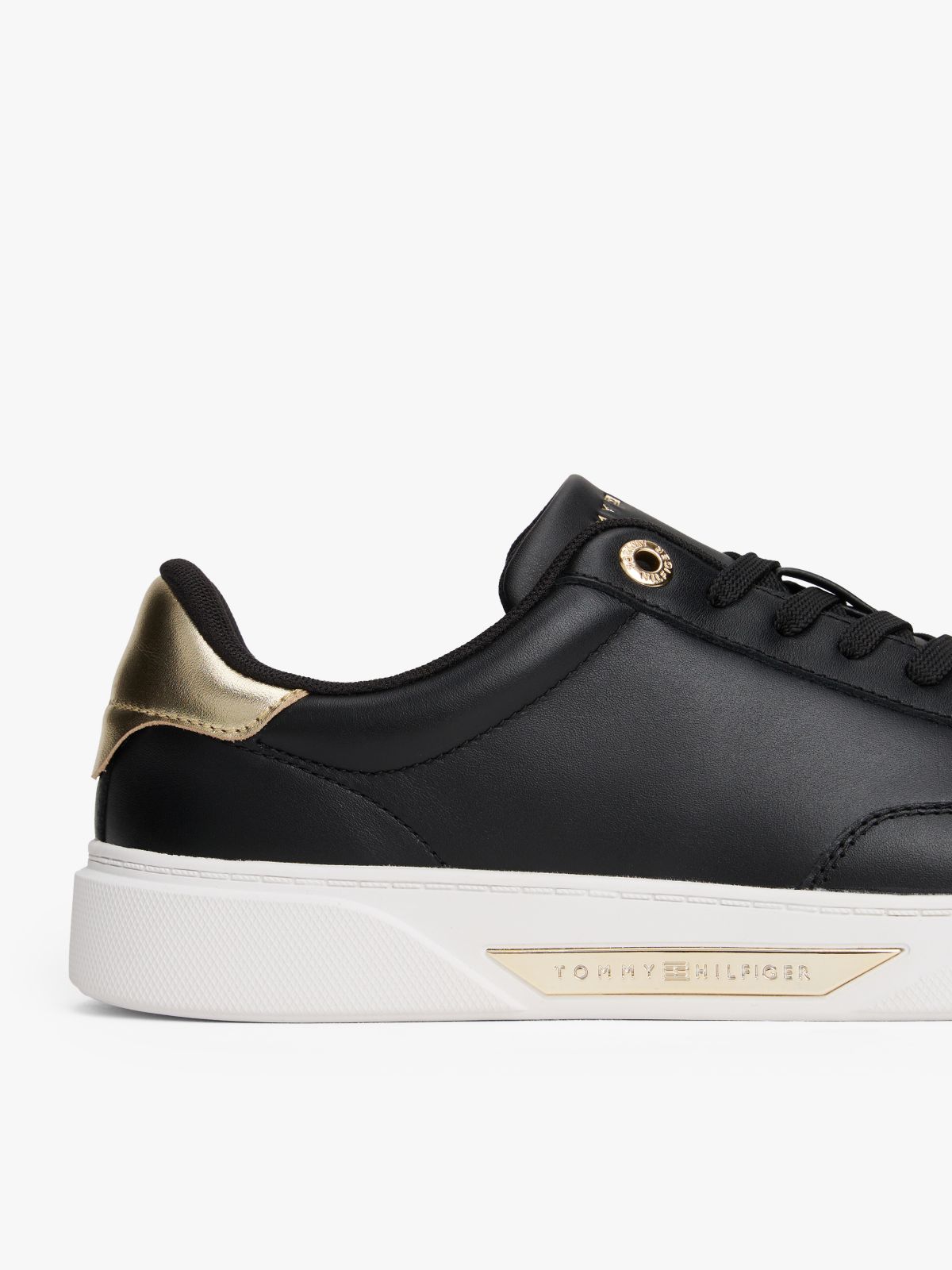 Leather Court Trainers — Black