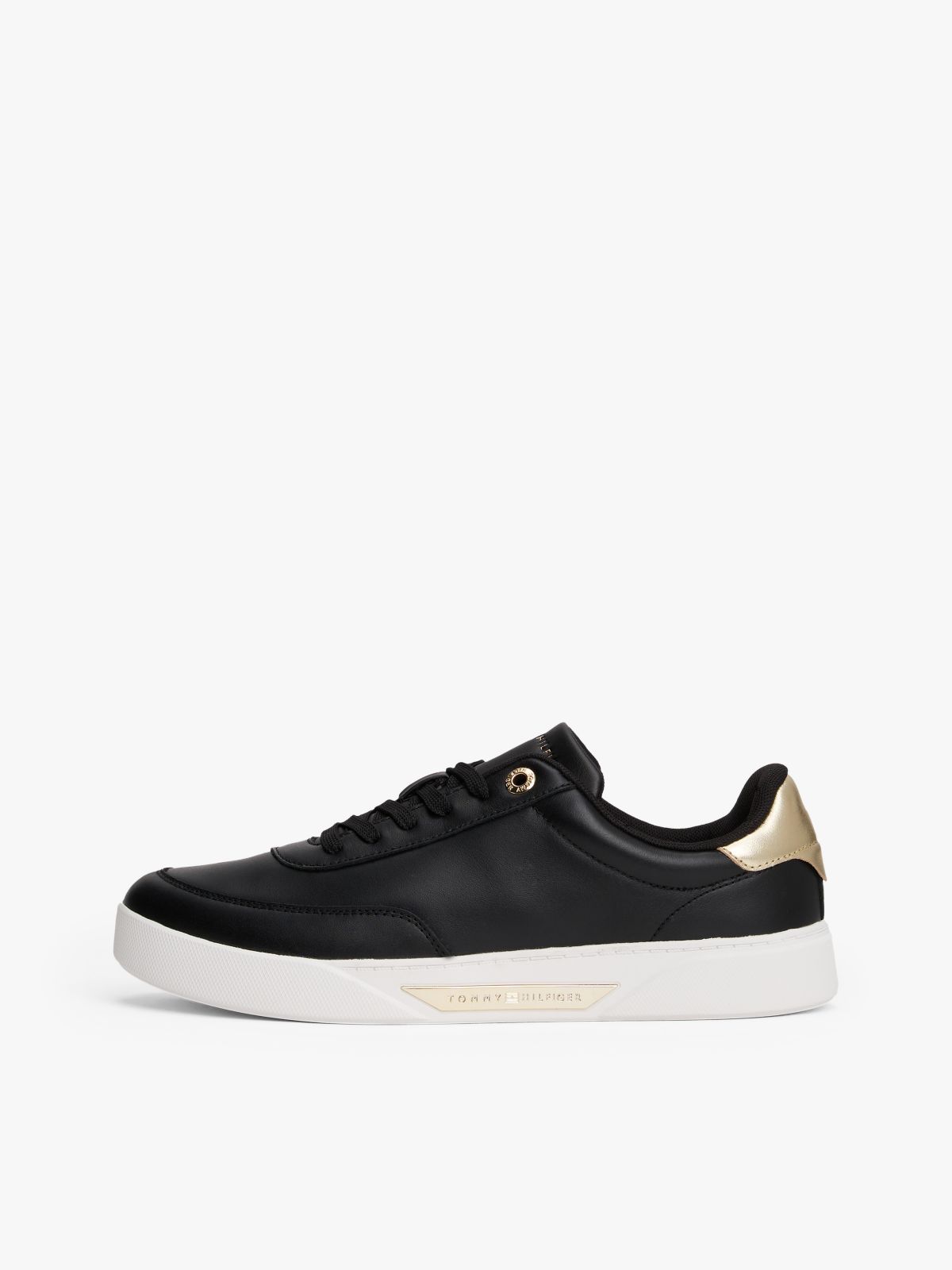 Leather Court Trainers — Black