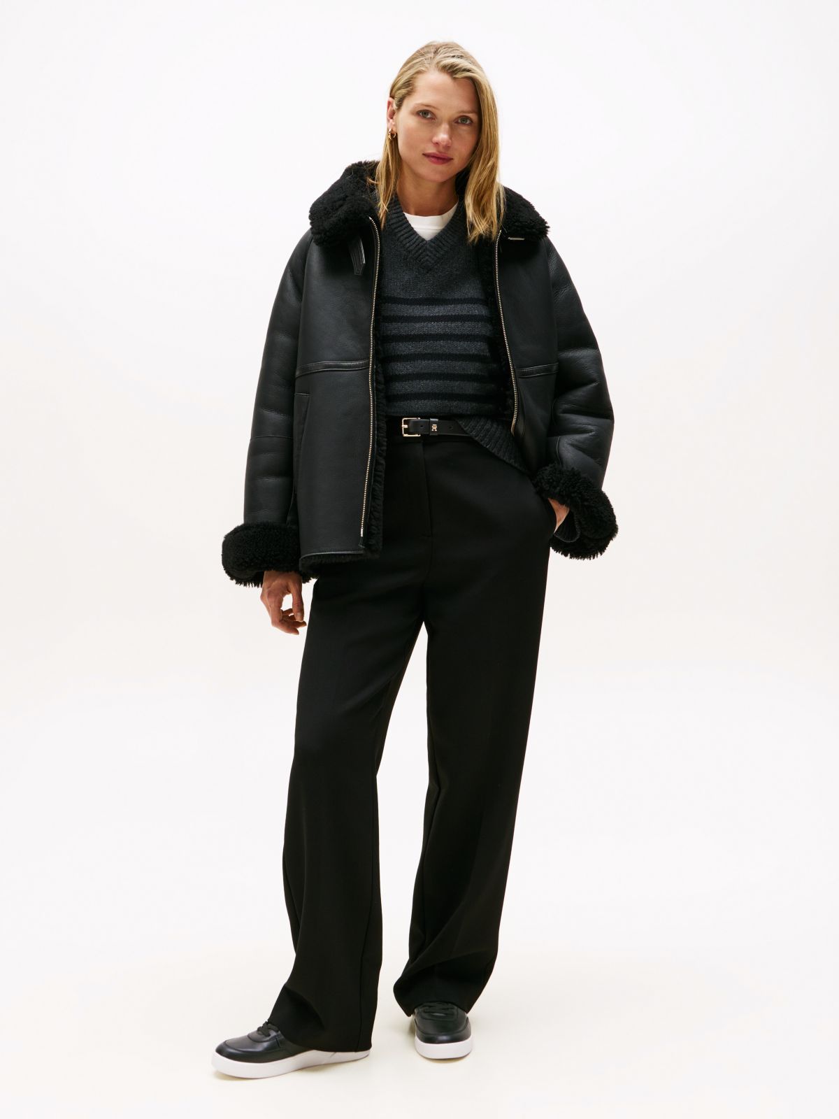 Leather Court Trainers — Black