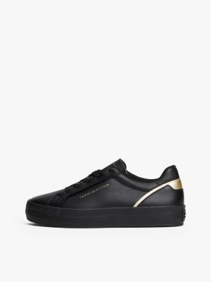 black leather chunky sole trainers for women tommy hilfiger