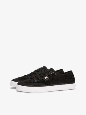 black enamel flag open mesh trainers for women tommy hilfiger