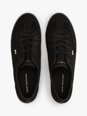 black enamel flag open mesh trainers for women tommy hilfiger