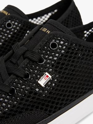 black enamel flag open mesh trainers for women tommy hilfiger