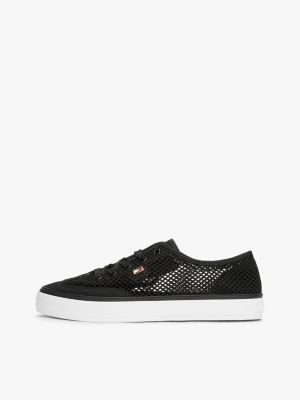 black enamel flag open mesh trainers for women tommy hilfiger