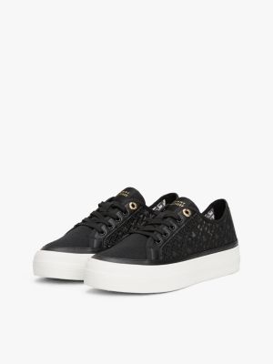 black th monogram embroidery mesh trainers for women tommy hilfiger