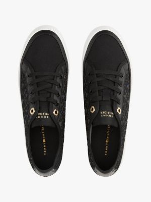 black th monogram embroidery mesh trainers for women tommy hilfiger