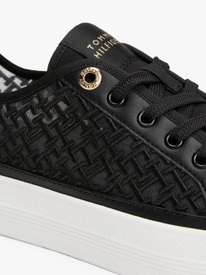 black th monogram embroidery mesh trainers for women tommy hilfiger