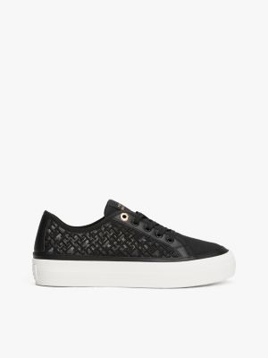 black th monogram embroidery mesh trainers for women tommy hilfiger