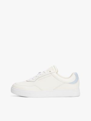 white leather embossed cupsole trainers for women tommy hilfiger