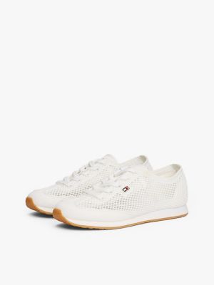 white enamel flag open mesh trainers for women tommy hilfiger