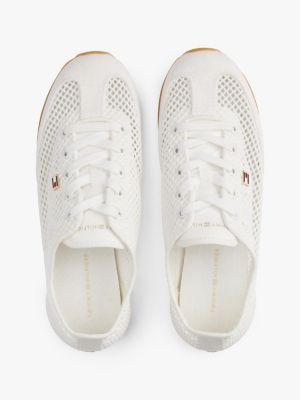 white enamel flag open mesh trainers for women tommy hilfiger
