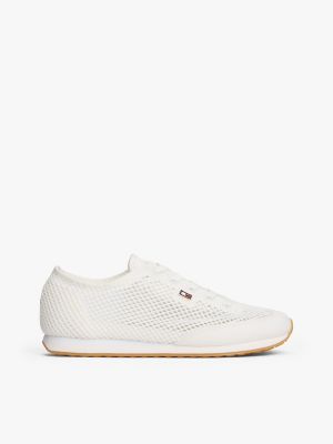 white enamel flag open mesh trainers for women tommy hilfiger