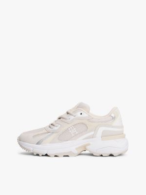 white th monogram mesh panel cleat trainers for women tommy hilfiger