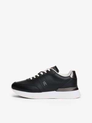 baskets chunky en cuir à semelle crantée noir pour femmes tommy hilfiger