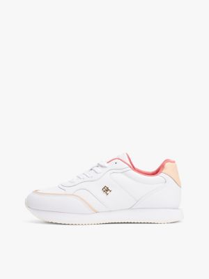 weiß sneaker aus leder mit th-monogramm für damen - tommy hilfiger