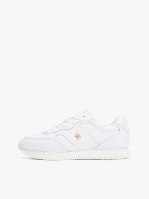 weiß sneaker aus leder mit th-monogramm für damen - tommy hilfiger
