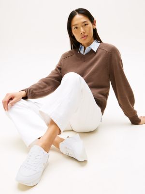 weiß sneaker aus leder mit th-monogramm für damen - tommy hilfiger