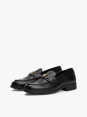 mocassins en cuir à monogramme th noir pour femmes tommy hilfiger
