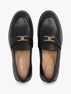 mocassins en cuir à monogramme th noir pour femmes tommy hilfiger