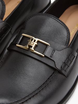 mocassins en cuir à monogramme th noir pour femmes tommy hilfiger