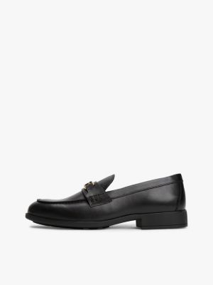 mocassins en cuir à monogramme th noir pour femmes tommy hilfiger