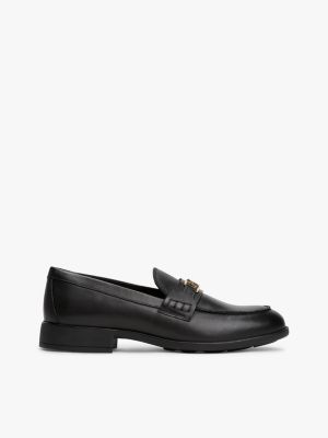 mocassins en cuir à monogramme th black pour femmes tommy hilfiger