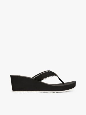beige th monogram wedge flip-flops for women tommy hilfiger